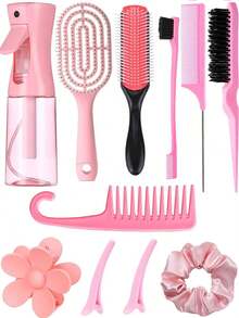 11pcs/Set Multi-Functional Hair Styling Tool Kit, Includes Scalp Massager Comb, 200ml High Pressure Spray Bottle, Detangling Comb, Hair Scrunchies, Suitable For All Hair Types And Women, Great Gift For Girlfriend/Family, Hair Styling Kit, Hair Tool Kit, Home Beauty Women Accessory Gifts ,Hair Styling Tools