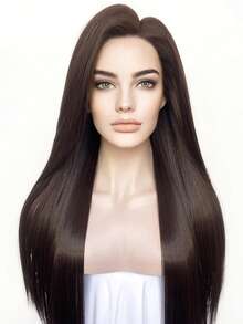 13x4 24 Inch Brown Straight Lace Front Wig, Suitable For Women - Heat Resistant Synthetic Hair, Pre-Plucked Natural Hairline And Baby Hair, Great For Everyday Wear, Weddings, Halloween And Christmas - 棕色 - 查看 6