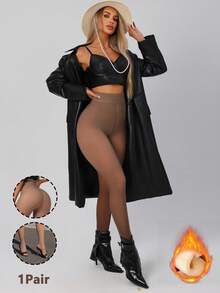 2件装女士加厚保暖连裤袜，柔软舒适，适合圣诞节、万圣节及5-15℃日常穿着 - 彩色 - 查看 6