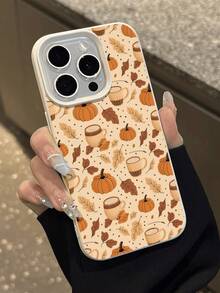 1pc New Autumn Brown Maple Leaf, Pumpkin, Coffee Pattern Waterproof Anti-Drop Anti-Slip High-Quality Soft Leather Texture Phone Case Compatible With Apple, Phones,International Version, Not The Domestic Version - Multicolor - View 5