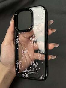 1 pezzo Custodia telefonica trasparente anti-caduta unica, dolce e rosa con pois e fiocco, adatta per iPhone 14/15 Pro Max/13/12/11 con cornice nera