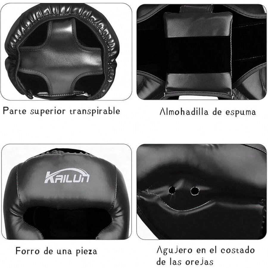 Careta de Boxeo, Protector Cabeza Kick Boxing, Sparring Headgear para Entrenamiento Combate, Equipo de Cabeza de Box para MMA, Muay Thai, Grappling, Karate, Taekwondo, Martial - Negro - Ver 1
