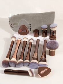 MAANGE 1/12/13/30件套化妆刷套装，包含专业面部化妆刷、化妆海绵、腮红刷、散粉刷、轮廓刷、高光刷、遮瑕刷、鼻部修容刷，旅行化妆刷套装，送给女性和女孩的礼物 - 咖啡棕 - 查看 2