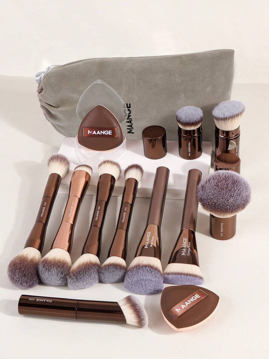 MAANGE 1/12/13/30件套化妆刷套装，包含专业面部化妆刷、化妆海绵、腮红刷、散粉刷、轮廓刷、高光刷、遮瑕刷、鼻部修容刷，旅行化妆刷套装，送给女性和女孩的礼物
