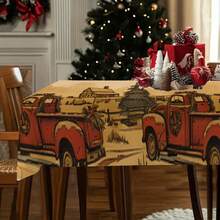 1pc Christmas Reindeer & "Merry Christmas" Printed Tablecloth, Holiday Dining Table Decor, Rectangular Polyester Material, Washable & Reusable, Suitable For Home, Restaurant, Living Room Gatherings, Christmas Theme Parties, Indoor/Outdoor Use - Multicolor - View 6