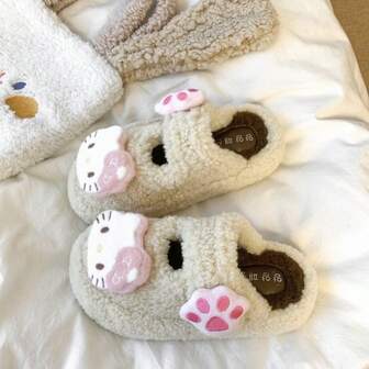 1 Paio di pantofole scivolanti in peluche ispirate a Sanrio per donna, con suola spessa, versatili, adatte per autunno/inverno