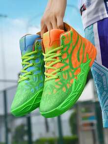 Fashionable Boys' Colorful Basketball Shoes, Outdoor Sports Casual Sneakers With Thick Soles, Multi-Color Combination - Green Blue - View 3