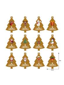 120 pièces Étiquettes cadeaux en papier kraft imprimées d'étoiles et d'arbres de Noël, décoration d'emballage de cadeau de cuisson, fournitures de fête