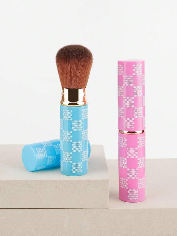 RANCAI 1PC New Grid Retractable Kabuki Makeup Brush, Travel Mini Face Blush Brush, Portable Powder Foundation Sunscreen Brush With Cover For Blush, Bronzer, Buffing, Flawless Powder Cosmetics