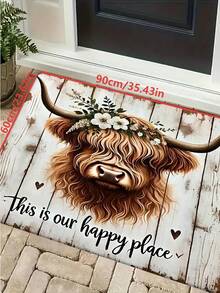 1 pieza Nuevo felpudo de estilo campestre con estampado de vaca de madera, adecuado para sala de estar, dormitorio, interior - Lavable a máquina - Material de franela, envoltura delicada, amigable con la piel, sin pelusas, resistente al agua Fácil cuidado, inodoro - Ideal para decoración del hogar, decoración de la habitación, alfombra de sala de estar, alfombra de dormitorio, alfombra de baño, alfombra de cocina, alfombra de área, decoración de hotel - Alfombra de área, uso en todas las estaciones.