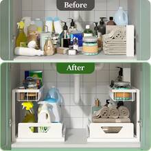 Stozle 2 Tier Under Sink Organizers And Storage, Under Sink Organizer, Slide Out Pull Out Cabinet Organizer Shelf, Metal Sliding Drawer For Kitchen Bathroom Pantry Cabinet Closet Organization Rack - 2 gói màu trắng - Xem 3