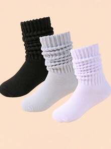 1/3/6双装随机灰色系列幼儿女童船袜，黑白过膝袜，儿童返校船袜，儿童过膝袜，柔软保暖多层靴袜，圣诞礼物 - 彩色 - 查看 12