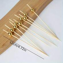200pcs 4.7 Inch Cocktail Picks, Bamboo Cocktail Sticks For Drinks, Desserts, Appetizers, Wedding Party Fancy Toothpicks, Gold Pearl Mini Food Picks Decor
