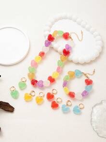 1件热销时尚多巴胺风格糖果心形吊坠女士项链，镀18k金，展现魅力并可个性化定制，适合女性日常佩戴、海滩度假派对夏季配饰、女士珠宝项链、礼物 - 彩色 - 查看 4