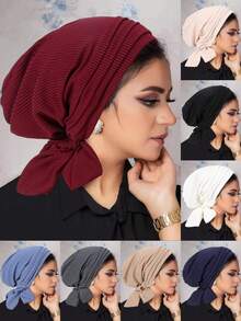 4pcs/Set Women's Elegant Solid Color Headband With Twist And Bow, Turban Hat Fashionable Cap For Spring And Autumn Bonnet Hair Bonnet Turban Sleep Bonnet - Multicolor - View 1