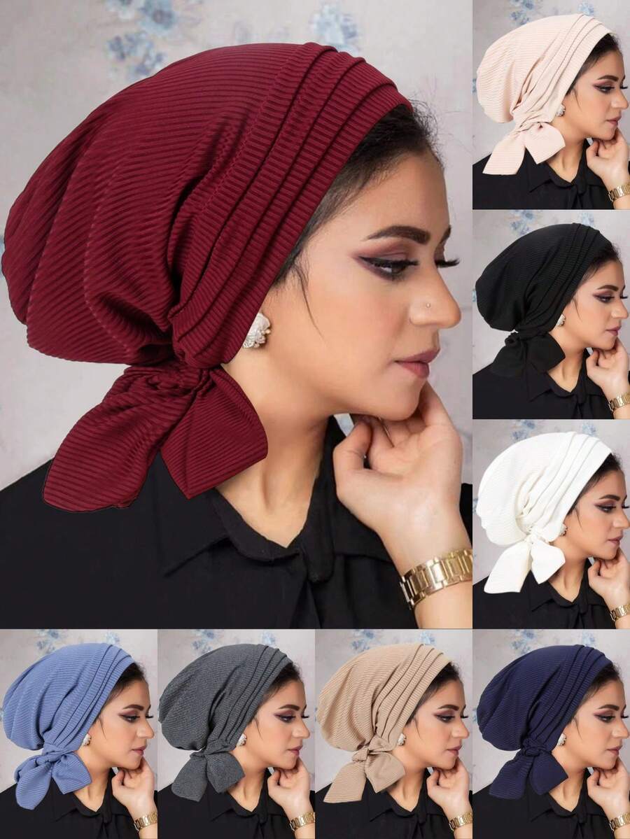 4pcs/Set Women's Elegant Solid Color Headband With Twist And Bow, Turban Hat Fashionable Cap For Spring And Autumn Bonnet Hair Bonnet Turban Sleep Bonnet - Multicolor - View 1