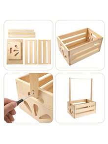 1pc Wooden Storage Basket With Handle,Shower Crate Closet Clothes Organizer Basket, Portable  Clothes Hat Rack,Pregnancy Gifts For New Parents. - 紫紅色 - 查看 7
