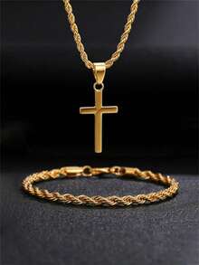 Men's Fashion Business Casual Jewelry Set, Cross Necklace And Bracelet Matching Pair, Perfect Gift For Father's Day, Christmas, Thanksgiving - Multicolor - View 10