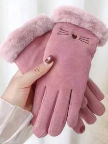 1 Pair Winter Women's Touchscreen Warm Cat Gloves - Windproof And Warm, Gloves With Cat Pattern - Suitable For Winter Cycling, Outdoor Activities, Driving, Walking, Christmas.