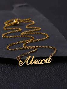 【定制产品】1件个性化简约优雅DIY名字项链不锈钢颈饰 - 定制名字不锈钢项链（仅限英文定制）时尚、秋季时尚、复古、简约、休闲、足球妈妈、老钱定制、个性化、新年魅力 - 彩色 - 查看 6