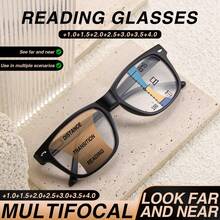 2 件多焦点阅读眼镜，双焦点镜片，时尚豹纹和经典黑色复古色彩，舒适的弹簧铰链镜架，男女通用渐进放大镜 - 黑+粉豹紋 - 查看 2