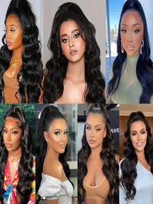 Tóc đuôi ngựa dài 30 inch, kiểu sóng nhẹ, 90g, màu #1B đen tự nhiên, 100% tóc Remy, kiểu quấn quanh đầu, kẹp cài, tóc nối một mảnh dành cho nữ. - SNatural - Xem 6