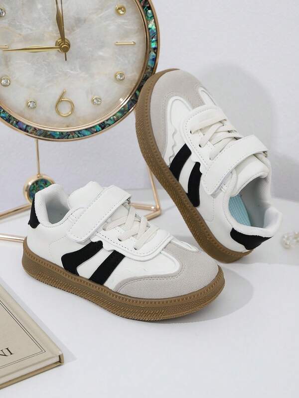 1 Pair Unisex Infant/Toddler PU Hook And Loop Design Classic Sports Sneakers, Suitable For All Seasons