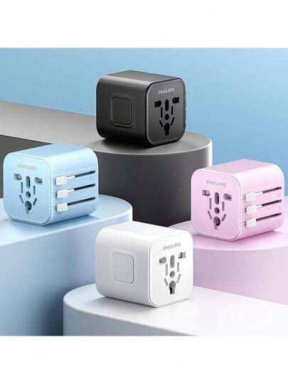 PHILIPS Adaptador universal internacional SPB1013B/93, design portátil de ampla voltagem, compatível com mais de 200 países e regiões, essencial para viagens internacionais, negócios e estudos no exterior, plugue tipo C da UE (220-240 V)