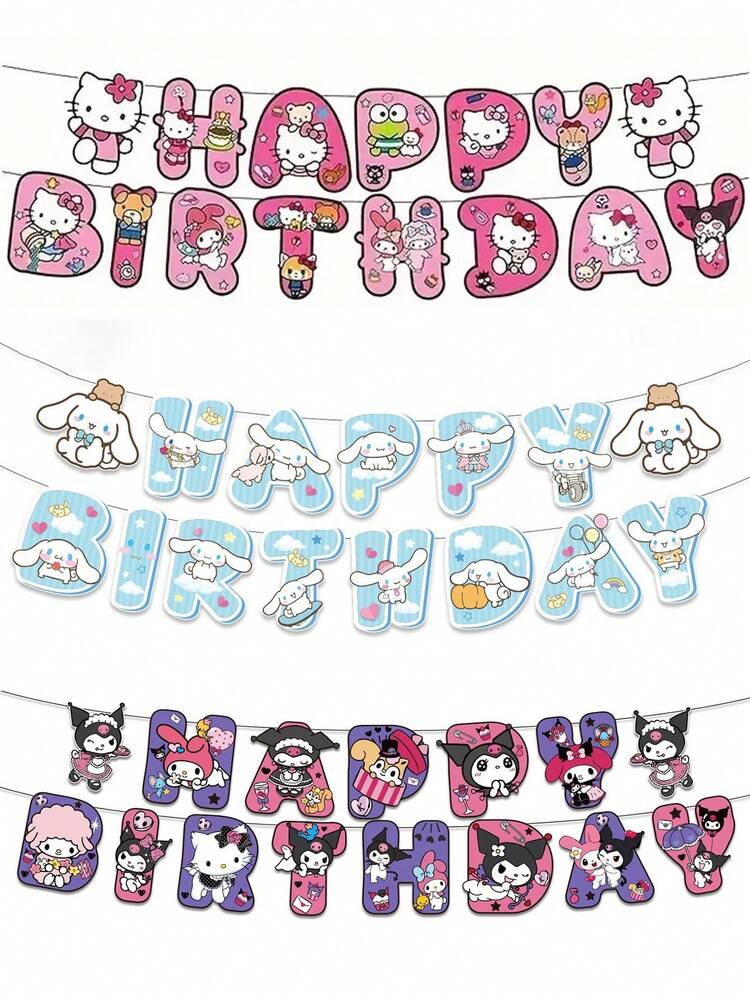 1 set Sanrio Kuromi-tema dekorativa vimpelflaggor, söt Hello Kitty-banderoll, hängande dekorationer för barns födelsedagar, hängande ornament för feststämning - Multifärgad - Visa 2