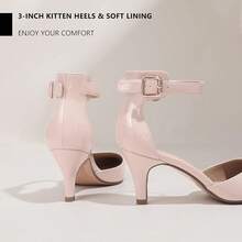 Women's IN3 D'Orsay Pumps Low Kitten Heels For Women Dress Shoes Pointed Closed Toe Wedding Bride Ankle Strap Dressy Silver Black Nude White Gold Heels For Women-2025 - 裸體專利 - 查看 8