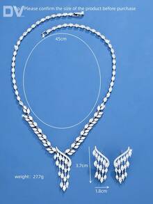 DV JEWELRY 3pcs/Set Cubic Zirconia Plated White Gold Luxury Necklace, Earrings Jewelry Set, Elegant Jewelry Gift For Women, Party, Anniversary