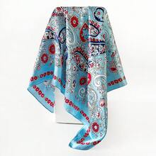 Cashew Printed Silk Scarf 90cm Ladies, Printed Square Scarves, Silk Scarves, Glossy Fabrics, Headscarves, Binding Bags, Decorative Silk Scarves And Scarves Suitable For Daily Use - D9168-藍色 - 查看 9