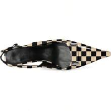 Women's Pointed Toe Slingback Heels Metal Buckle Ankle Strap Kitten Low Heel Pumps 2 Inch Stylish Retro Women Shoes-20256688 - 漆皮格紋米色 - 查看 10