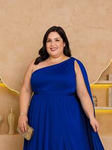 Women's Long Dress Plus Size With Cape Party Wedding Bride Graduation Bridesmaids Elegant Party Mesh With Belt Timeless - 寶藍色 - 查看 3