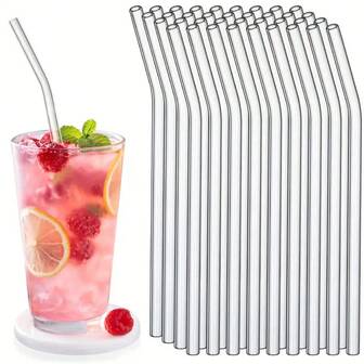 2/4/8pcs Glass Straws With Cleaning Brush, Suitable For Drinking Cold/Hot Beverages, Juice, Milk, Family Gatherings, Holidays, Gifts. Applicable For Home, Kitchen, Restaurant, Music Bar, Party, Birthday, Christmas