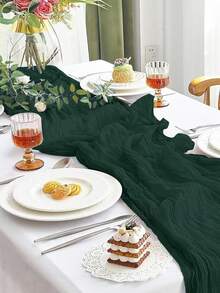 1/5/10Pcs 90*180cm/90*300cm/90*400cm Bohemian Style Green Gauze Long Tablecloth, Translucent Cheesecloth Romantic Tablecloth, Suitable For Wedding Reception Bride Holiday Birthday Valentine's Day Party Dining Table Restaurant Dressing Table Decoration, Home Decoration, Scene Decoration
