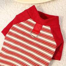 五色条纹狗狗连帽衫，带 D 形环，吉娃娃宠物 T 恤套头连帽衣服 - 綠色 - 查看 4