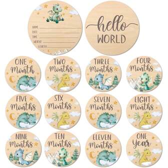 7pcs Newborn Baby Photography Props "HELLO WORLD" Baby Birth Bulletin Board, Wooden Baby Name Bulletin Board For Little Dragon Baby, Baby Commemorative Items, Easter Gifts For Baby Showers, Girls/Boys