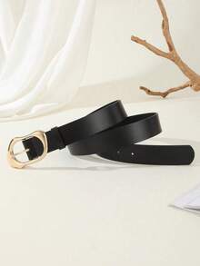 1pc Minimalist Fashion Asymmetric Gold Buckle Women's Belt, Versatile For Jeans, Casual Pants, Dresses - Black - View 2