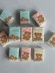 3/6/9/18 Packs Bear White Napkin; Handkerchief Paper; Mini Pack Tissue Paper; Portable Cute Facial Tissue.Random Color