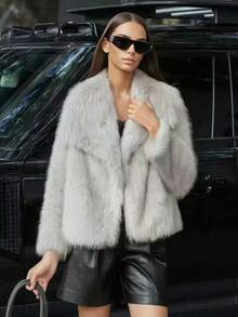 Neuer Herbst/Winter Dicker Kunstpelz Kragen Kunstpelz gefüttert Mittellanger modischer Pelzeffekt Kurzer Mantel