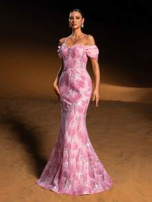 Faeriesty Đầm dạ hội đuôi cá trễ vai thanh lịch với họa tiết hoa lấp lánh đính sequin và hạt cườm – Cổ áo hình trái tim, điểm nhấn hoa nhỏ tinh tế trên vai, dáng đuôi cá, thích hợp cho đám cưới, tiệc tối và các buổi họp mặt sang trọng dành cho phái nữ. - Hồng - Xem 8