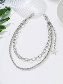 1pc Retro Elegant Hip Hop Style Star Unisex Pants Chain, Suitable For Everyday Wear - Silver - View 4