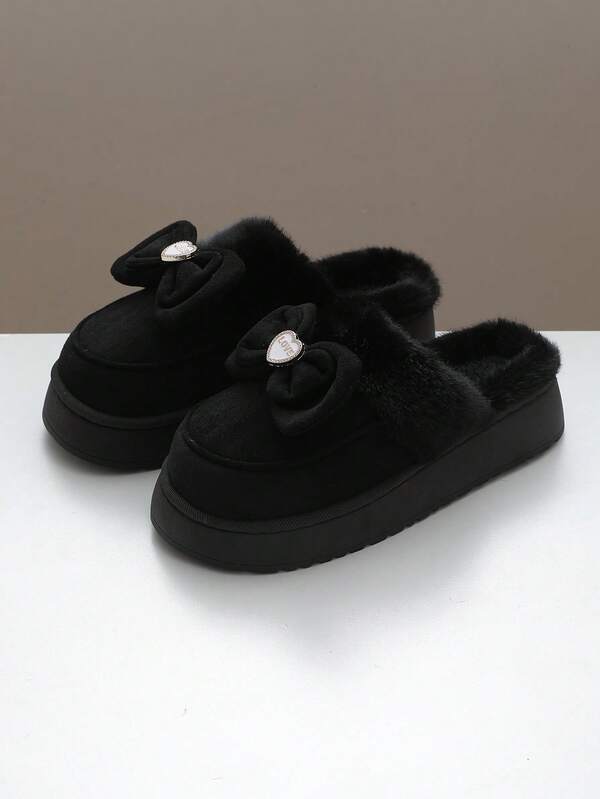 Women's Butterfly Decor Warm Winter Slippers - Comfortable Thick Sole Anti-Slip Thick Warm House Shoes