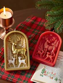 1 pièce Moule en silicone pour décoration de Noël (design en relief de renne) - Pour bougies d'aromathérapie, savon, gypse, artisanat en résine DIY, réutilisable et facile à démouler et à nettoyer, idéal pour la décoration de la maison (salle de bain/chambre/table à manger) et les cadeaux de Noël