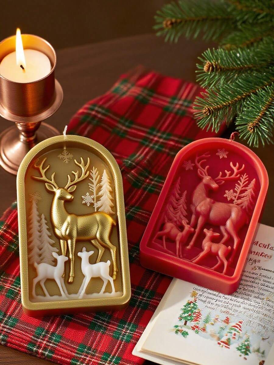 1 pièce Moule en silicone pour décoration de Noël (design en relief de renne) - Pour bougies d'aromathérapie, savon, gypse, artisanat en résine DIY, réutilisable et facile à démouler et à nettoyer, idéal pour la décoration de la maison (salle de bain/chambre/table à manger) et les cadeaux de Noël