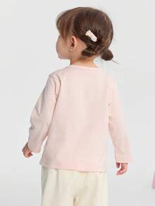 Balabala بنطلونات تي شيرت كم طويل أساسية مجموعة من قطعتين للأطفال البنات 2025 الجديدة البسيطة - لون أحمر - مشاهدة 4