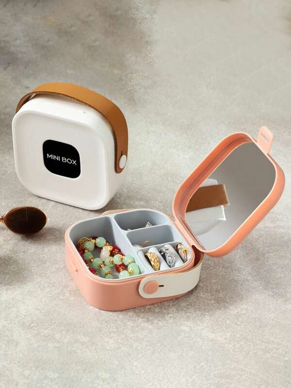 1 pieza Caja de almacenamiento de joyas simple y elegante, portátil y multiusos con compartimentos para organizar artículos decorativos, caja de almacenamiento portátil para viajes y salidas