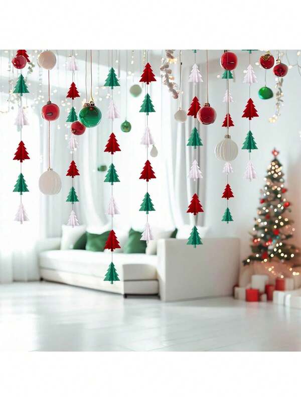 1 Set Christmas Tree Ornaments, Includes Red, White, Green Christmas Tree Pattern Hanging Decorations, Suitable For Christmas Decoration, Christmas Party, Indoor/Outdoor Christmas Decor, New Year Party Home Decor, Christmas Themed Party Events And Scene Decoration, Red And Green Themed Party Decor