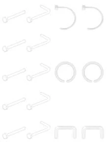 13pcs Casual Transparent Plastic Piercing Jewelry Set, Suitable For Women's Daily Commute Wear, Includes 20G Transparent Nose Ring, Nose Septum Ring, Ear Cartilage Ring, Lip Stud, Eyebrow Ring, Etc. - Clear - View 7
